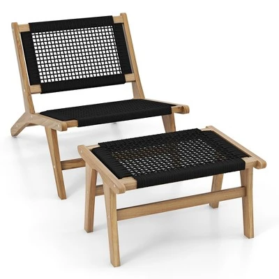 Tangkula 2PCS Teak Ottoman Footstool W/ Handwoven Cordage For Patio Porch Balcony Lawn 9 Tangkula 2PCS Teak Ottoman Footstool W/ Handwoven Cordage For Patio Porch Balcony Lawn - Image 9