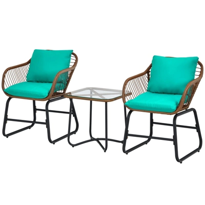 Tangkula 3 Pieces Outdoor Furniture Set Patio Bistro Set W/2 Armchairs & Tempered Glass Table White/Turquoise/Red 5 Tangkula 3 Pieces Outdoor Furniture Set Patio Bistro Set W/2 Armchairs & Tempered Glass Table White/Turquoise/Red - Image 5