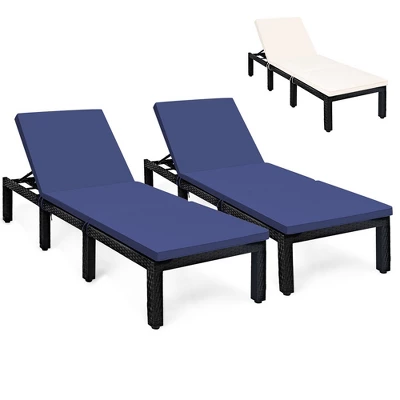 Tangkula 2PCS Patio Lounge Chair Rattan Chaise W/ Adjustable Navy/Red & Off White Cushioned 7 Tangkula 2PCS Patio Lounge Chair Rattan Chaise W/ Adjustable Navy/Red & Off White Cushioned - Image 7