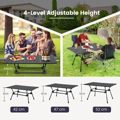 Tangkula Folding Camping Table Collapsible Aluminum Roll Up Beach Table With Carrying Bag 4-Level Adjustable Height Dark/Silver 5 Tangkula Folding Camping Table Collapsible Aluminum Roll Up Beach Table With Carrying Bag 4-Level Adjustable Height Dark/Silver - Image 5
