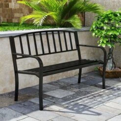Tangkula 50-Inch Metal Garden Bench with Slatted Backrest and Curved Armrests 12 Tangkula 50-Inch Metal Garden Bench with Slatted Backrest and Curved Armrests -Tangkula Shop GUEST e37f2a42 0587 4726 87c7 454de8f9cfc0