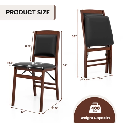 Tangkula Folding Dining Chairs Set Of 2 Foldable Wood Kitchen Chairs With Padded Seat Solid Wood Frame 7 Tangkula Folding Dining Chairs Set Of 2 Foldable Wood Kitchen Chairs With Padded Seat Solid Wood Frame - Image 7