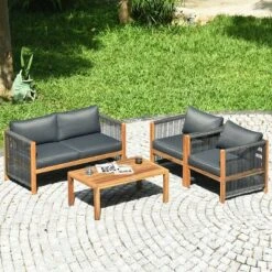 Tangkula 8-Piece Acacia Wood Outdoor Furniture Set with Cushioned Sofa and Nylon Rope Armrest -Tangkula Shop GUEST e38e45f3 e03f 4254 9737 1b7d8dbcd1f5