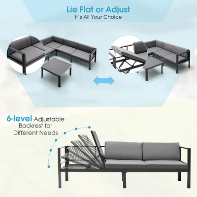 Tangkula 3PCS Patio Furniture Set Aluminum Lounge Adjust Back Recliner Sofa Table Cushion 8 Tangkula 3PCS Patio Furniture Set Aluminum Lounge Adjust Back Recliner Sofa Table Cushion - Image 8