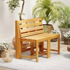 Tangkula 3-in-1 Acacia Wood Convertible Loveseat & Outdoor Table Set