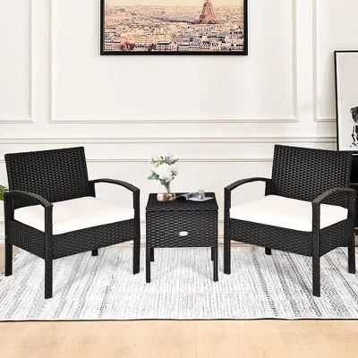 Tangkula 3-Piece Outdoor Rattan Conversation Set with Storage Coffee Table 3 Tangkula 3-Piece Outdoor Rattan Conversation Set with Storage Coffee Table - Image 3