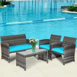 Tangkula 4-Piece Rattan Wicker Outdoor Patio Conversation Set - Turquoise 13 Tangkula 4-Piece Rattan Wicker Outdoor Patio Conversation Set - Turquoise -Tangkula Shop GUEST e43a839c b0ac 4bd0 a3a7 aa8618d54d36