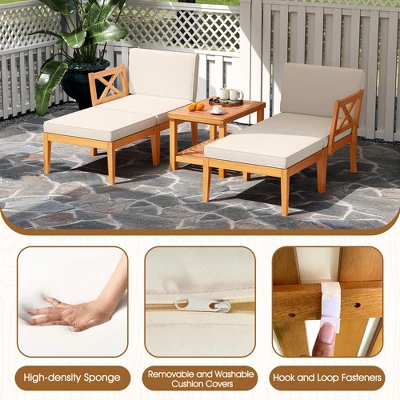 Tangkula 5 Pieces Patio Lounge Chair Set W/Ottomans Acacia Wood Patio Conversation Set W/Cushions Coffee Table Modular Outdoor Lounge Sofa Set 7 Tangkula 5 Pieces Patio Lounge Chair Set W/Ottomans Acacia Wood Patio Conversation Set W/Cushions Coffee Table Modular Outdoor Lounge Sofa Set - Image 7