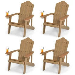 Tangkula 4PCS Adirondack Chair HIPS Adirondack Chair W/Cup Holder Realistic Wood Grain Weather Resistant Outdoor Chair For 380 LBS Weight Capacity Black/Navy/White/Teak/Dark Green/Red/Light Grey/Yellow -Tangkula Shop GUEST e4773472 44eb 4f1e b670 77da02d27074