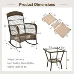 Tangkula Patio Set Of 3 Rocking Wicker Bistro Set W/ Tempered Glass Side Table Mix Brown -Tangkula Shop GUEST e4b9b19a 4ae4 4a6d aa87 74700709ad09