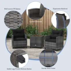 Tangkula 3 Pieces Patio Bistro Set Outdoor PE Rattan Conversation Chair Set With Tempered Glass Side Table And Removable Cushions Black -Tangkula Shop GUEST e4cdaf12 68ca 4021 80c3 3f94cbb81baf