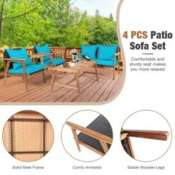 Tangkula 8PCS Patio Rattan Furniture Set Wood Frame Cushioned Sofa With Coffee Table Sectional Conversation Sofa Set For Garden Turquoise/Navy/Brown/Red -Tangkula Shop GUEST e50bc825 31ca 491d bab5 f20294656e87
