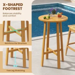 Tangkula 3-Piece Teak Patio Bar Set with Round Cocktail Table and 2 Bar Stools -Tangkula Shop GUEST e532f8f3 906f 46da 931d 2b0327e7df6d