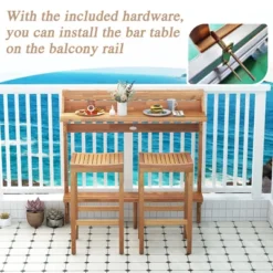 Tangkula 6-Piece Acacia Wood Balcony Bar Set with 2-Tier Table & 4 Curved Stools 12 Tangkula 6-Piece Acacia Wood Balcony Bar Set with 2-Tier Table & 4 Curved Stools -Tangkula Shop GUEST e53729cc 0b03 48a7 b85a 57e528241a71