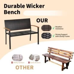 Tangkula Weather-Resistant Rattan Garden Bench with Acacia Wood Armrests -Tangkula Shop GUEST e5cd53ed eeda 4924 9065 30d884d67c36
