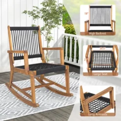 Tangkula 3 Piece Acacia Wood Rocking Chair Set W/ Coffee Table & All-Weather Rope Patio Poolside -Tangkula Shop GUEST e5e1f5ce ec81 4082 a162 154105830840