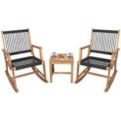 Tangkula 3 Piece Acacia Wood Rocking Chair Set W/ Coffee Table & All-Weather Rope Patio Poolside -Tangkula Shop GUEST e5f884f2 4000 4826 8f4c 9e6e502678f8