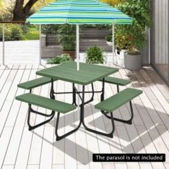 Tangkula 8-Person Square Outdoor Picnic Table Set with 4 Integrated Benches