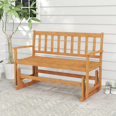 Tangkula 2 Person Patio Glider Bench Solid Acacia Wood Porch Glider Chair W/ Seat 10 Tangkula 2 Person Patio Glider Bench Solid Acacia Wood Porch Glider Chair W/ Seat - Image 10