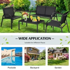 Tangkula 4PCS Furniture Set Chairs And Coffee Table Patio Garden Black -Tangkula Shop GUEST e622089a 4d9e 4cb6 8d31 5396e75bb854