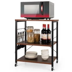 Tangkula Kitchen Baker's Rack 3-Tier Microwave Cart With Wheels&10 Hooks Rustic Brown/Maple/Vintage/Nut Brown 15 Tangkula Kitchen Baker's Rack 3-Tier Microwave Cart With Wheels&10 Hooks Rustic Brown/Maple/Vintage/Nut Brown -Tangkula Shop GUEST e62eee9c dc8b 425c 8851 363656cd5883