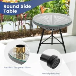 Tangkula 3 Pieces Acapulco Chair Set Wicker Conversation Bistro Set W/ Tempered Glass Table -Tangkula Shop GUEST e659f468 0071 471a b483 44bebc47d074