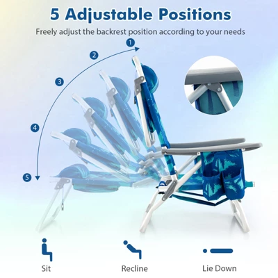 Tangkula 4 PCS Beach Chair 5-Position Outdoor Reclining Chairs W/ Head Pillow & Storage Bag 3 Tangkula 4 PCS Beach Chair 5-Position Outdoor Reclining Chairs W/ Head Pillow & Storage Bag - Image 3