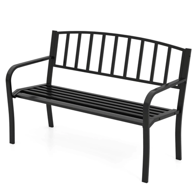 Tangkula 50-Inch Metal Garden Bench with Slatted Backrest and Curved Armrests 9 Tangkula 50-Inch Metal Garden Bench with Slatted Backrest and Curved Armrests - Image 9