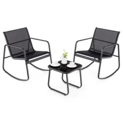 Tangkula 3 Piece Rocking Bistro Set Patio Furniture Set W/ 2 Rocking Chairs & Glass-Top Coffee Table -Tangkula Shop GUEST e6dc5f0a fd2c 45f5 8fb7 d3f44c9f5ee3