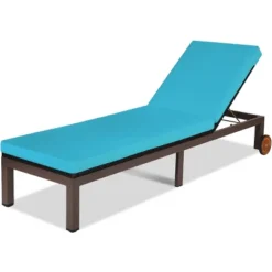 Tangkula Patio Rattan Lounge Chair Outdoor Cushioned Chaise Height Adjustable Turquoise -Tangkula Shop GUEST e7446cf8 2b71 4b97 9260 d8461746f689