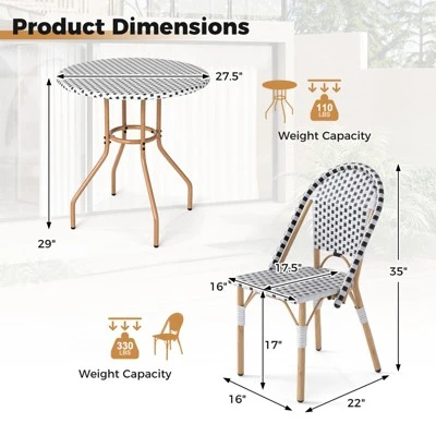 Tangkula 3-Piece French Bistro Set: Outdoor Wicker Table and 2 Chairs 8 Tangkula 3-Piece French Bistro Set: Outdoor Wicker Table and 2 Chairs - Image 8