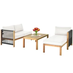 Tangkula 3PCS Patio Acacia Wood Sofa Furniture Set Thick Cushion W/ Nylon Rope Armrest Gray/White -Tangkula Shop GUEST e7ccf91d 1aaf 43f7 9fd8 dc8888cb561b