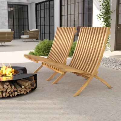 Tangkula Folding Teak Wood Outdoor Lounge Chair with Slatted Seat 3 Tangkula Folding Teak Wood Outdoor Lounge Chair with Slatted Seat - Image 3