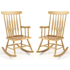 Tangkula 2 PCS Patio Rocking Chair Solid Wood Outdoor Porch Rocker Chair With Rubber Wood Frame Indoor Wooden Rocking Chair Natural -Tangkula Shop GUEST e83694d9 f93c 40b4 b28e ff2447a1be22