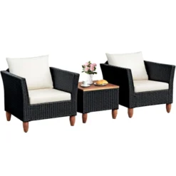 Tangkula 3-Piece Wicker Patio Furniture Set - Outdoor Conversation Set with Acacia Wood Table -Tangkula Shop GUEST e844ddcc 5a21 4a90 adbe 5b6d80015b24