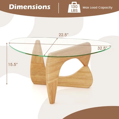 Tangkula Triangle Coffee Table W/ Tempered Glass Top & Adjustable Rubber Wood Base 8 Tangkula Triangle Coffee Table W/ Tempered Glass Top & Adjustable Rubber Wood Base - Image 8