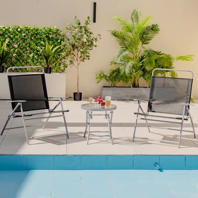 Tangkula 3 Piece Patio Folding Chair Set W/ Coffee Table & Extra-Large Seat Porch Backyard Poolside 2 Tangkula 3 Piece Patio Folding Chair Set W/ Coffee Table & Extra-Large Seat Porch Backyard Poolside - Image 2
