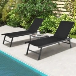 Tangkula 3-Piece Outdoor Patio Chaise Lounge Set with Aluminum Recliners and Coffee Table