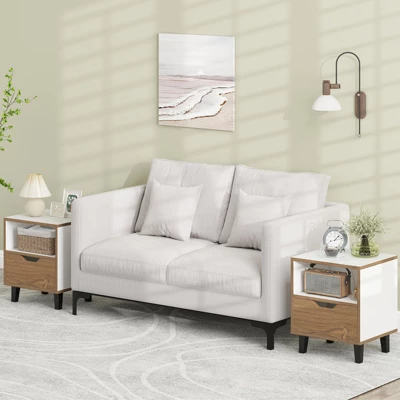 Tangkula 2PCS Nightstand Mid Century Modern Bedside Table W/ Drawer Open Storage Shelf 2 Tangkula 2PCS Nightstand Mid Century Modern Bedside Table W/ Drawer Open Storage Shelf - Image 2