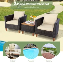 Tangkula 3-Piece Outdoor Rattan Furniture Set with Acacia Wood Table & Cushions -Tangkula Shop GUEST e88a0994 7fd5 41f2 932f 0ab41c006601