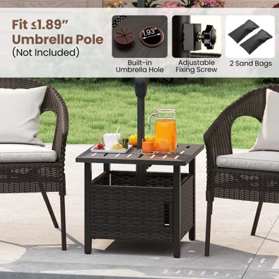 Tangkula Outdoor Side Table W/ 1.93"Umbrella Hole Patio Umbrella Stand W/ 2 Sand Bags 4 Tangkula Outdoor Side Table W/ 1.93"Umbrella Hole Patio Umbrella Stand W/ 2 Sand Bags - Image 4
