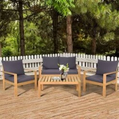 Tangkula 8PCS Cushioned Wooden Conversation Set Patio Outdoor Furniture Set -Tangkula Shop GUEST e8d82597 e272 4929 97c2 a8bdb7df6b2f