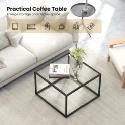 Tangkula Glass Coffee Table 27.5 Inch Modern Square Metal Frame Living Room Transparent -Tangkula Shop GUEST e8f34a3d fb7c 400e be04 79930927804d