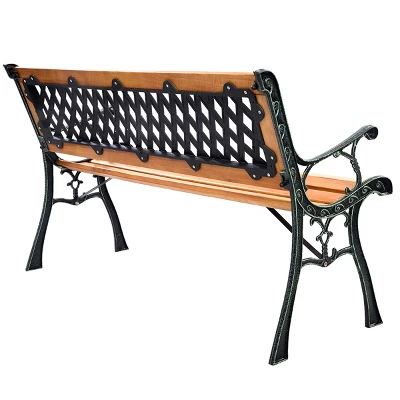 Tangkula Garden Metal Bench Porch Path Hardwood Chair For Patio Park Outdoor Deck 6 Tangkula Garden Metal Bench Porch Path Hardwood Chair For Patio Park Outdoor Deck - Image 6