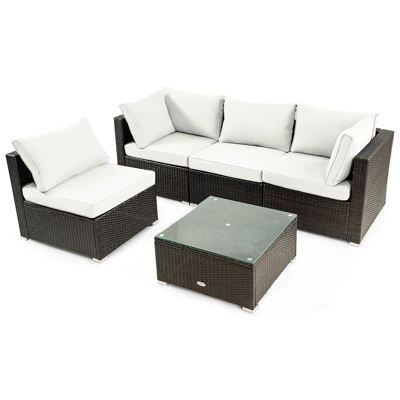 Tangkula 5-Piece Modular Rattan Patio Furniture Set with Cushioned Sofa and Coffee Table 10 Tangkula 5-Piece Modular Rattan Patio Furniture Set with Cushioned Sofa and Coffee Table - Image 10