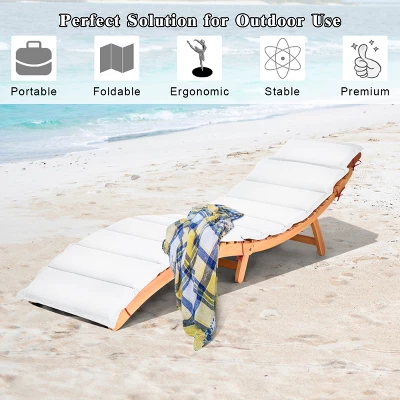 Tangkula Folding Wood Lounge Outdoor Wooden Chaise Chair With Cushion 2 Tangkula Folding Wood Lounge Outdoor Wooden Chaise Chair With Cushion - Image 2