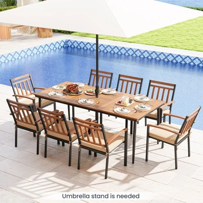 Tangkula 8-Person Outdoor Dining Table 79 Inch Acacia Wood Patio Table With Umbrella Hole Metal Legs & Adjustable Foot Pads 2 Tangkula 8-Person Outdoor Dining Table 79 Inch Acacia Wood Patio Table With Umbrella Hole Metal Legs & Adjustable Foot Pads - Image 2