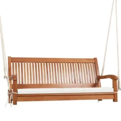Tangkula 2-Seat Patio Hanging Wooden Porch Swing Bench with Soft Cushion -Tangkula Shop GUEST e991601a b21a 4da2 991b 4344f374687e