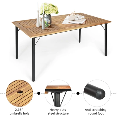 Tangkula 7-Piece Outdoor Rattan Dining Set with Acacia Wood Table 3 Tangkula 7-Piece Outdoor Rattan Dining Set with Acacia Wood Table - Image 3