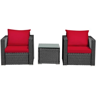 Tangkula 3PCS Patio Rattan Furniture Conversation Set With 2 Cushioned Sofas & Coffee Table For Outdoor 6 Tangkula 3PCS Patio Rattan Furniture Conversation Set With 2 Cushioned Sofas & Coffee Table For Outdoor - Image 6